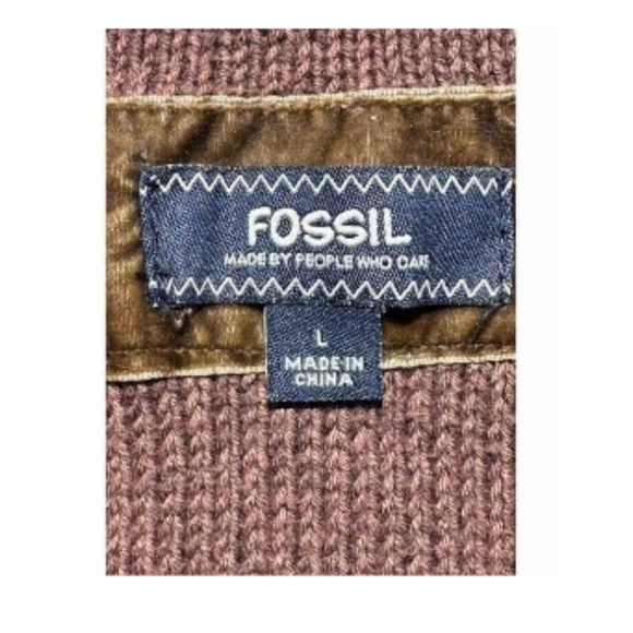 Fossil brown sweater. Has big oversized buttons Hoodie. 2 pockets sz large wool - Picture 7 of 7